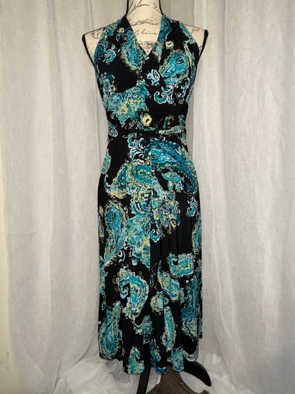 Sleeveless paisley print summer dress by Evan Picone size 4